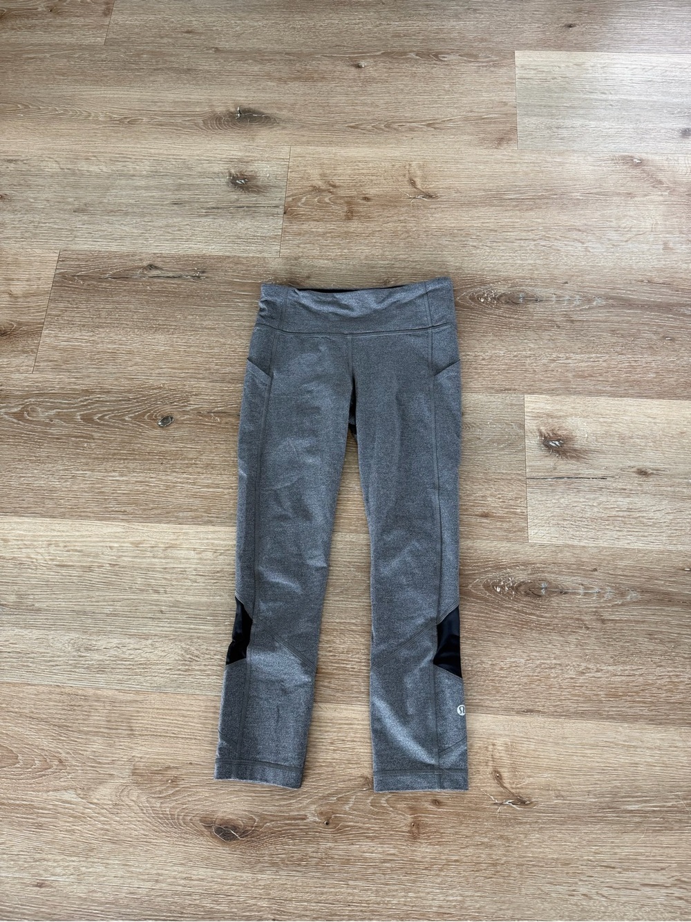 lululemon athletica Grey Capri Leggings with Black Mesh Insets